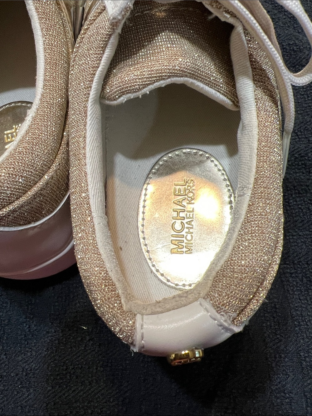 Michael Kors Glitter Gold & White Low-Top Sneakers - Picture 2 of 7
